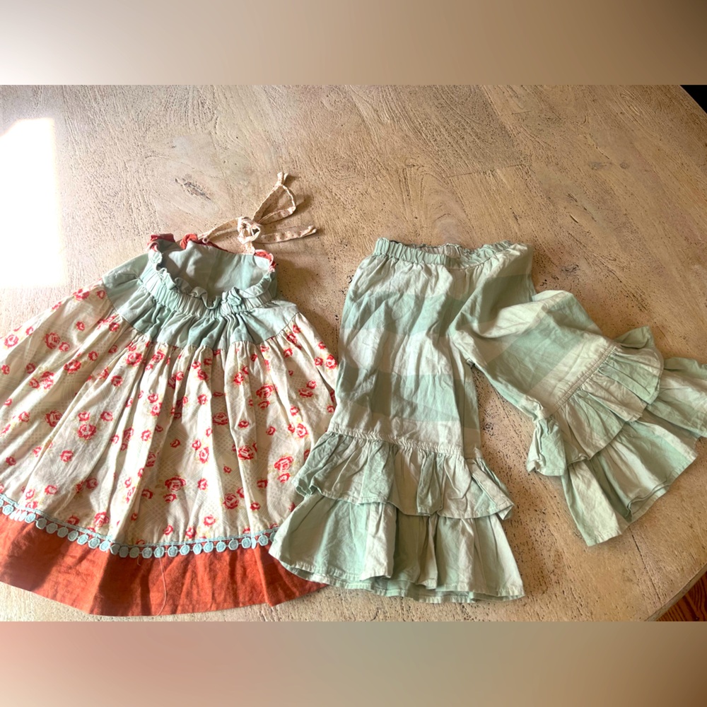 Persnickety Floral Kids Dress Set with Ruffle Pants and headband
